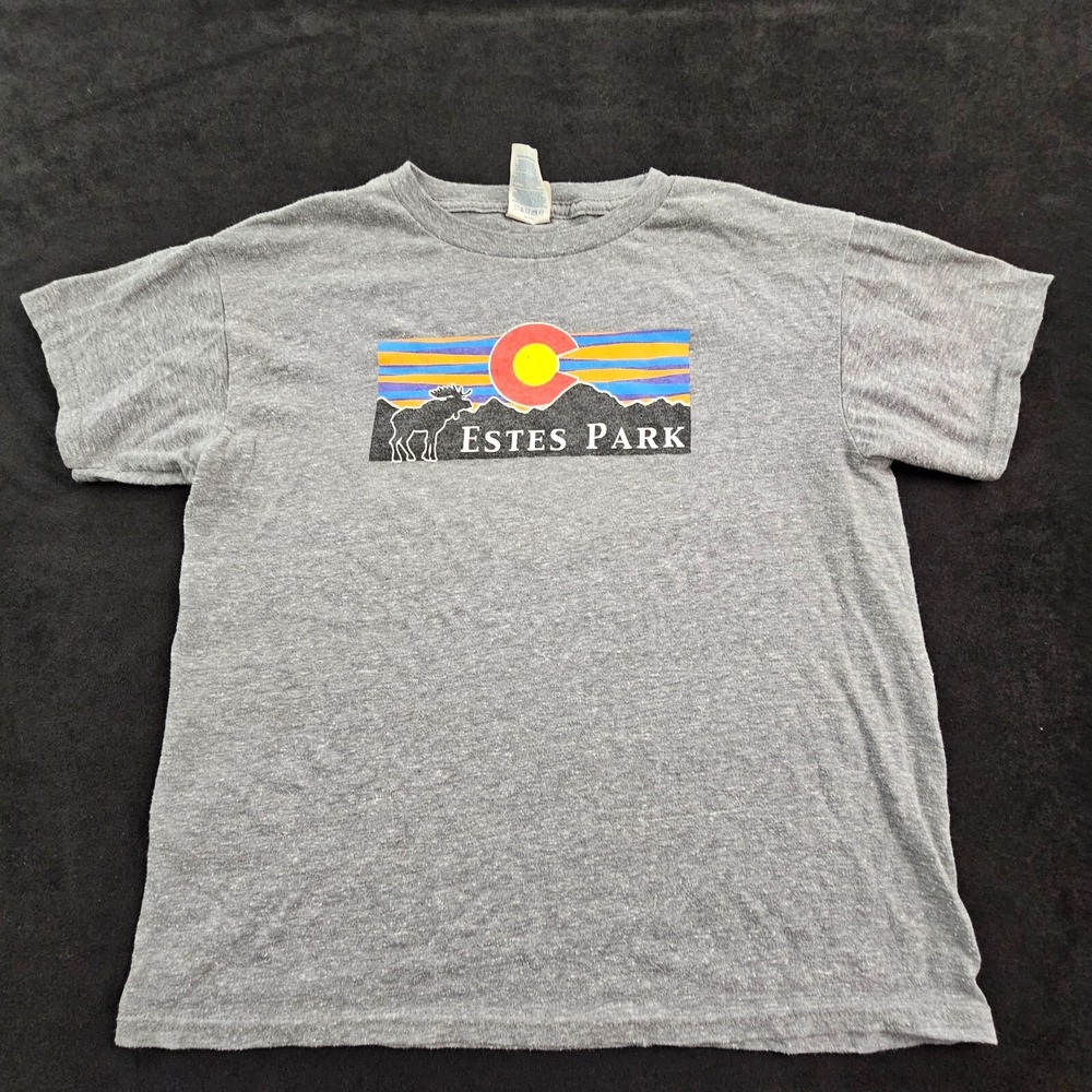 Estes Park CO Moose Gray Short Sleeve Cotton Blend T-Shirt Youth M